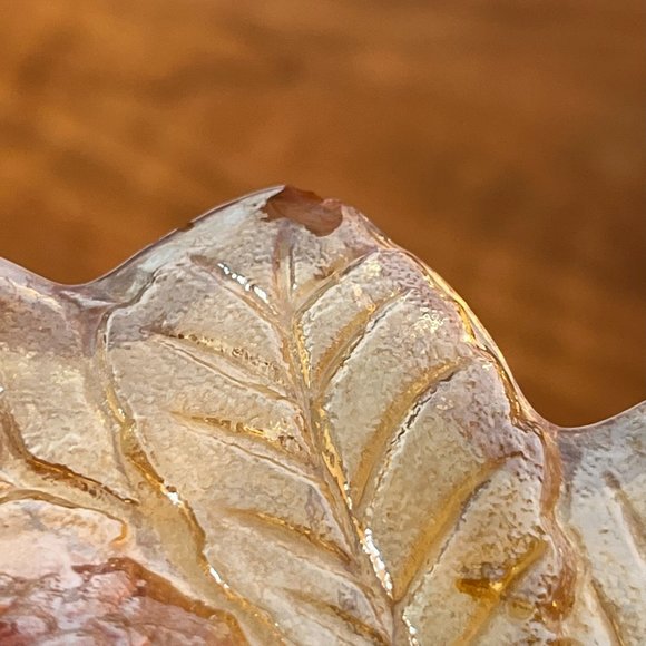 Indiana Glass Co. Berry Motif Triangular Bowl Orange Marigold Glass Vintage - Picture 9 of 11